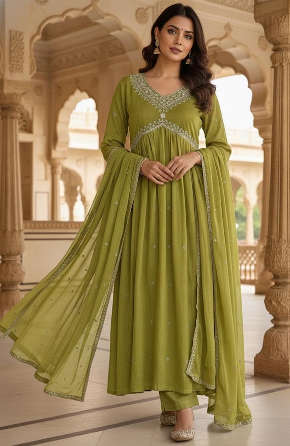 a line kurta dress Yellow Ombre A Line Kurta With Bell Bottom Pants