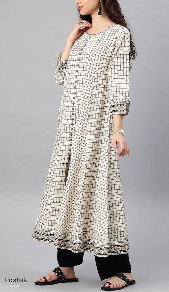 Checked cotton deals kurtis