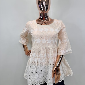 100% Pure Cotton Embroidered Kurti Women - Off- White Cotton Chikankari Tunic - Tunics For Women - Summer Short Kurta - A-line Kurtis Women