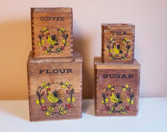 Juego de botes de madera con forma de gallo / Juego apilable de 4 piezas