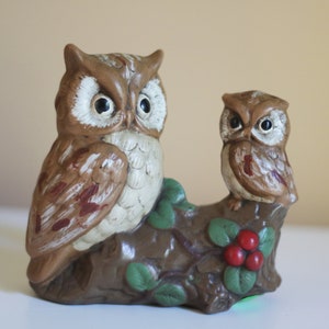 Figurine hibou vintage en céramique : décoration d&#39;automne kitsch