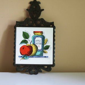 Iron and ceramic apple butter trivet | FM Made in Japan | Country home 1980s 1970s | Ceramic tile