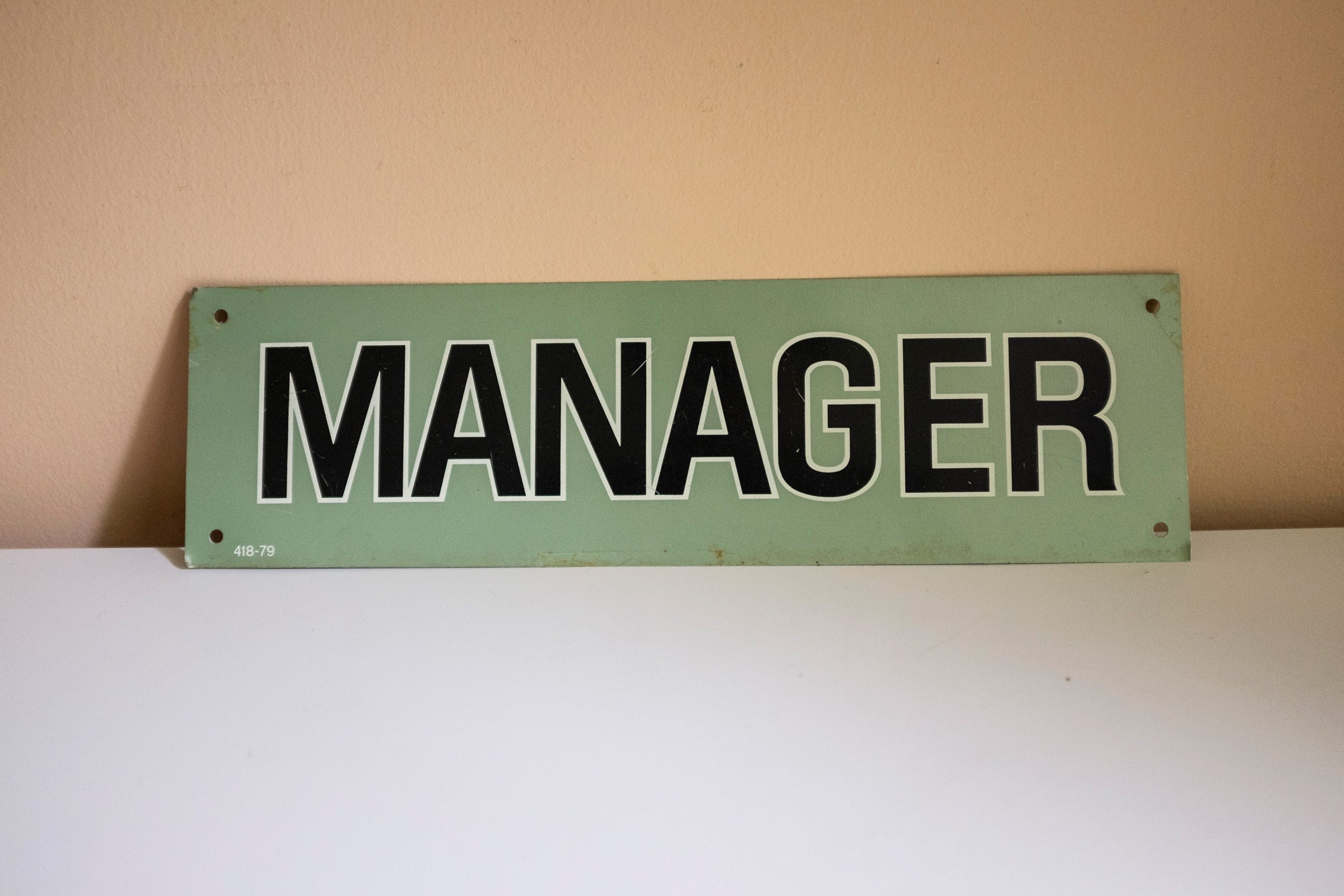 Manager Metal Door Sign | Vintage Typography | Office Decor | Green and ...