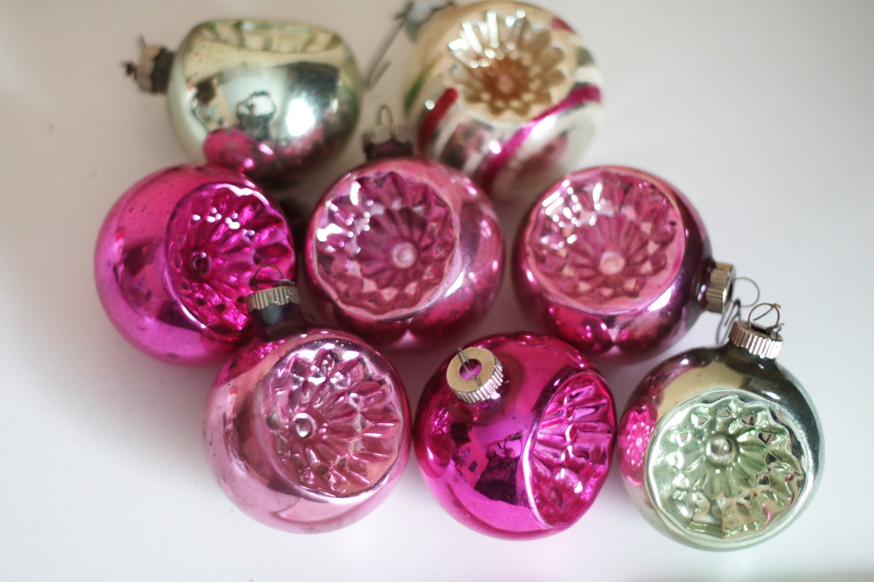 8 Shiny Brite Indent Reflector Christmas Ornaments Early 1940s Etsy