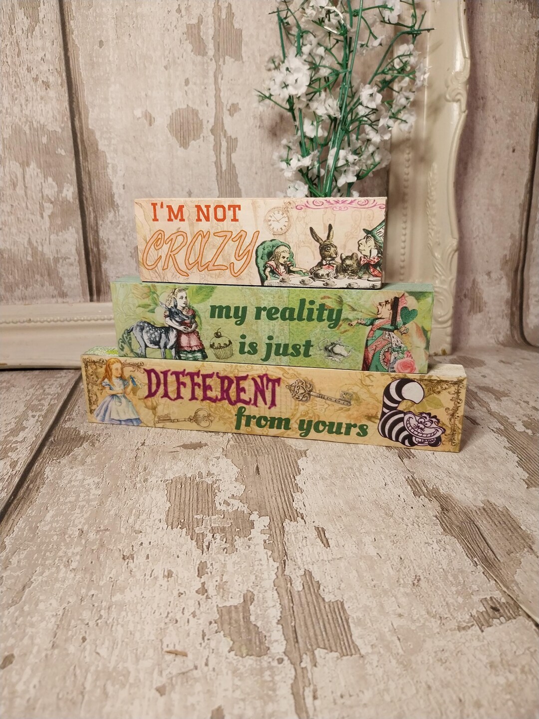 Alice in Wonderland 3 Stacking Blocks. Mad Hatter, White Rabbit, Home ...