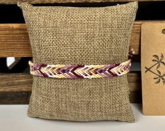 Fish Bone Woven Bracelet: Purple, Tangerine, & White Cotton Friendship Bracelet Jewelry