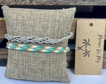 Conjunto de 2 pulseras de la amistad de algodón tejido – Joyería bohemia trenzada para la playa