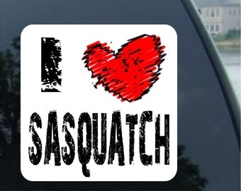 Sasquatch I Heart Sasquatch vinyl decal car window, mirror, bumper, laptop, yeti, cornhole sticker