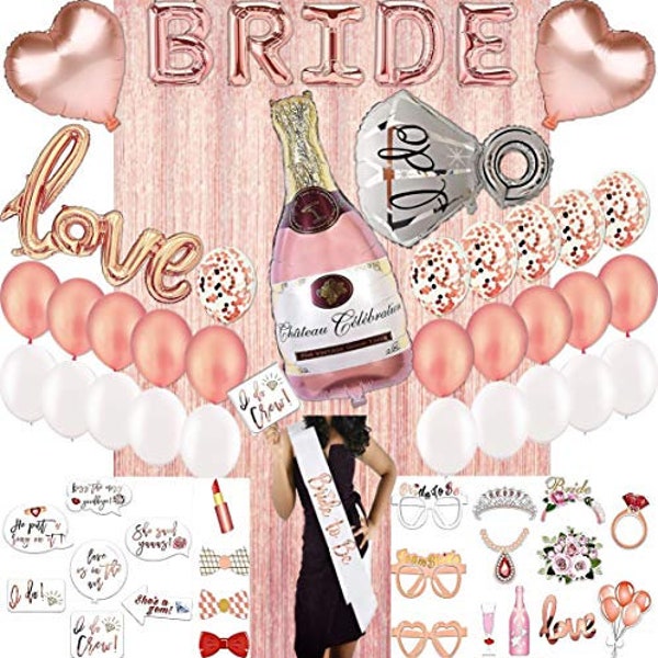 SPSS INNOVATIVE Bachelorette Party Decorations Kit, rose gold, bridal shower decorations, Bride to Be decorations,Sash props,balloons,117Pcs