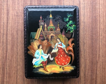 Hand Painted in Russia Russian Lacquer Miniature Medium Size Jewelry Trinket Box Russian Lacquer BoxWinter Moscow Hand Painted in Russia Russian Lacquer Miniature Medium Size Jewelry Trinket Box Russian Lacquer BoxWinter Moscow
