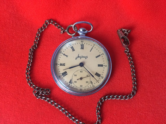 Vintage pocket mechanical watch Molnija with chain - image 2