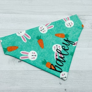 easter dog bandana bunnies, over the collar dog bandana easter personalized, easter gifts for dogs, spring dog bandana and scrunchie set