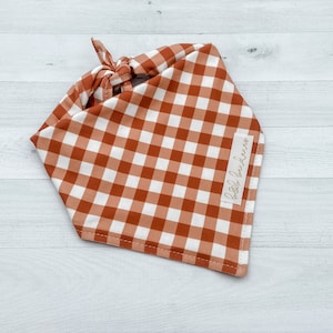 fall dog bandana personalized, gingham dog bandana and scrunchie set, matching dog and owner, thanksgiving dog bandana for boy dog, tie on