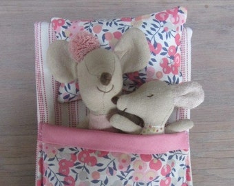 Liberty Fabric Sleeping Bag for Maileg Mouse. Sylvanians. Dolls. 18 cms by 11 cms.