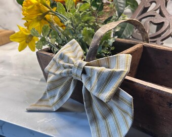 Yellow Ticking Fabric Bow.  Decorative Bow.  Easter Decoration.