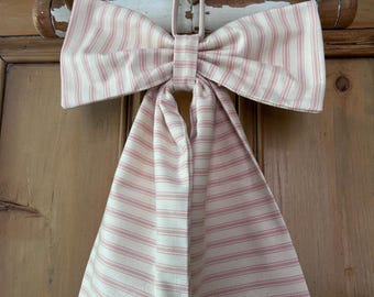 Extra Large Pink Striped Fabric Bow. Ticking Fabric. Decorative Bow.  Nursery Decor.  Handmade Fabric Bow.  Christmas Bow.