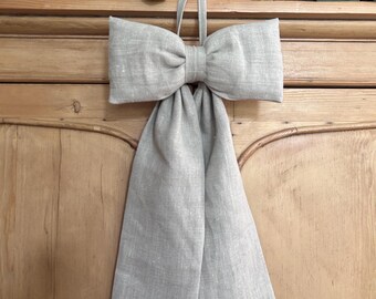 Puffy Padded Linen Fabric Bow. Decorative Bow. Handmade Fabric Bow.
