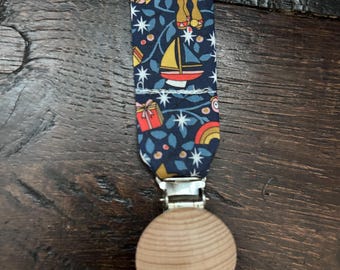 Liberty Christmas Fabric Dummy Clip,. Choice of Fabrics.  Pacifier Clip.  Soother Clip.  Baby Gift
