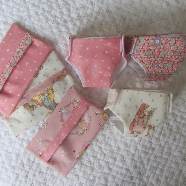 Baby Doll Nappies, Baby Doll Diapers (2).  Baby Doll Wipes Case.  Choice of Fabrics.