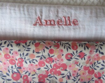 Personalised Embroidered Burp Cloth. Liberty Fabric. Baby Muslin. Embroidered Baby Name. Baby Gift.