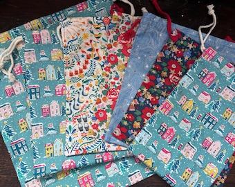 Liberty Christmas Fabric Drawstring Gift Bags. Xmas Present Bag. Christmas Gift Wrap. Recyclable gift wrap
