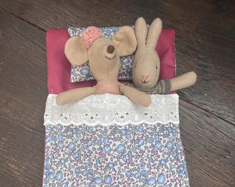 Liberty Fabric Sleeping Bag for Maileg Mouse. Sylvanians. 18.5 cms by 13 cms.