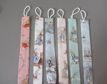 Peter Rabbit Dummy Clip , Soother, Pacifier. Choice of Fabrics.