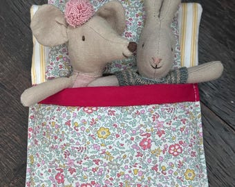 Liberty Fabric Sleeping Bag for Maileg Mouse. Sylvanians. 18.5 cms by 13 cms.
