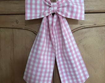 Extra Large Pink Gingham Fabric Bow. Decorative Bow.  Nursery Decor.  Handmade Fabric Bow.