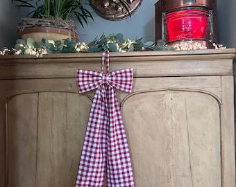 XXL Red Gingham  FabricPadded Bow.  Christmas Bow for Door, Wreaths, Stairs. Christmas Decor.