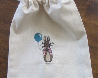 Peter Rabbit Machine Embroidered Bag. Gift Bag. Baby Gift. Baby Keepsake