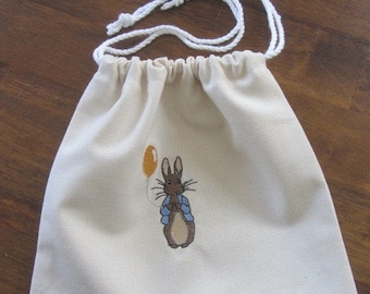 Peter Rabbit Machine Embroidered Bag. Gift Bag. Baby Gift. Baby Keepsake
