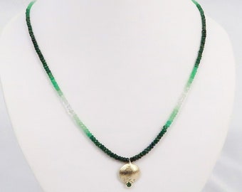 Beautiful Emerald Necklace, Bridesmaids Necklace, Emerald Pendant with Diamonds Set in GOLD in 14 CARAT / Master Jewelry / Art