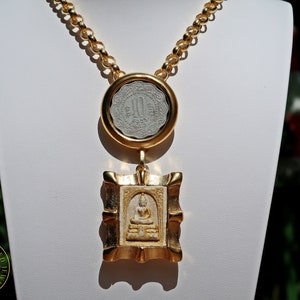 The golden BUDDHA Spiritual master jewelry, impressive JEWELRY pendant with large anchor chain and original Indian coin, valuable 3 image 8