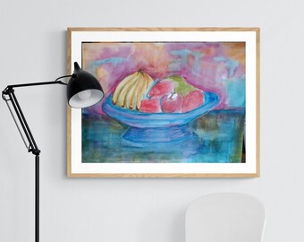 ABSTRACT Bowl of Fruit, Original watercolour