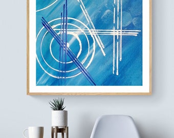 BLUE TARGET, Original Acrylic Painting, Expressionist Wall Art, Abstract, Modern Painting