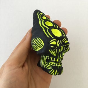 Psychedelic Skull Ceramic Sculpture Sacred Altar Shrine ~Glows under Black Light~