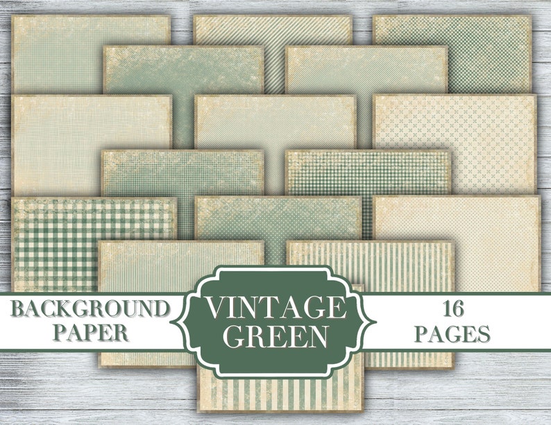 Vintage Green Junk Journal Kit Digital Paper Prints Scrapbook Vintage Books Ephemera Antique Paper Journal Pages image 1