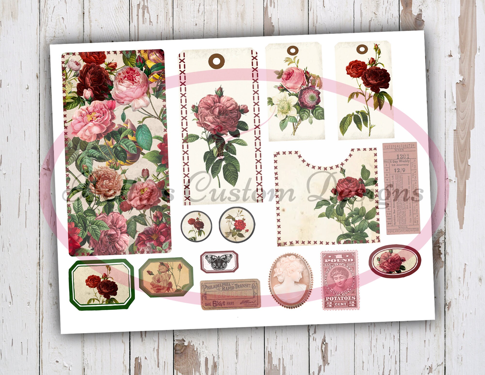 Vintage Floral Loaded Tags - Printable Tags - Junk Journaling Digitals ...