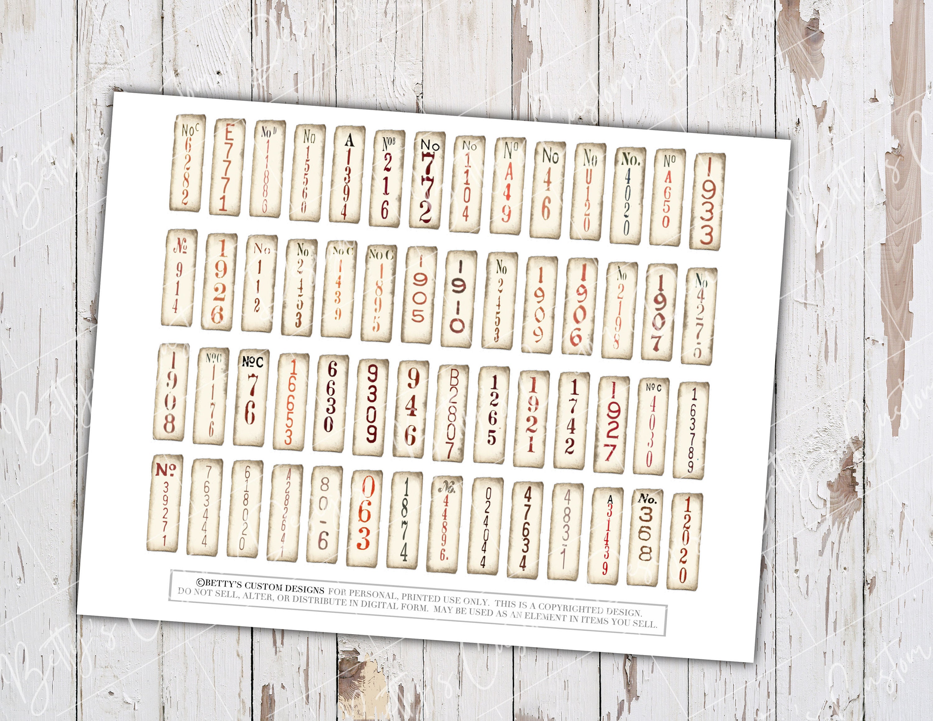 Printable Vertical Labeks Vertical Number Labels - Junk Journal Ephemera - Digital - Printable ...