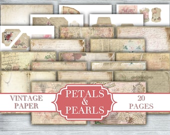 Petals & Pearls Junk Journal Kit - Digital Paper Prints - Scrapbook - Vintage Books - Ephemera - Antique Paper - Journal Pages - Spring