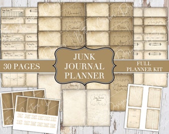 Junk Journal Planner Kit - Calendar - Bullet Journal - Shabby Junk Journal - Printable - Digital Planner - Scrapbook Planner - Ephemera