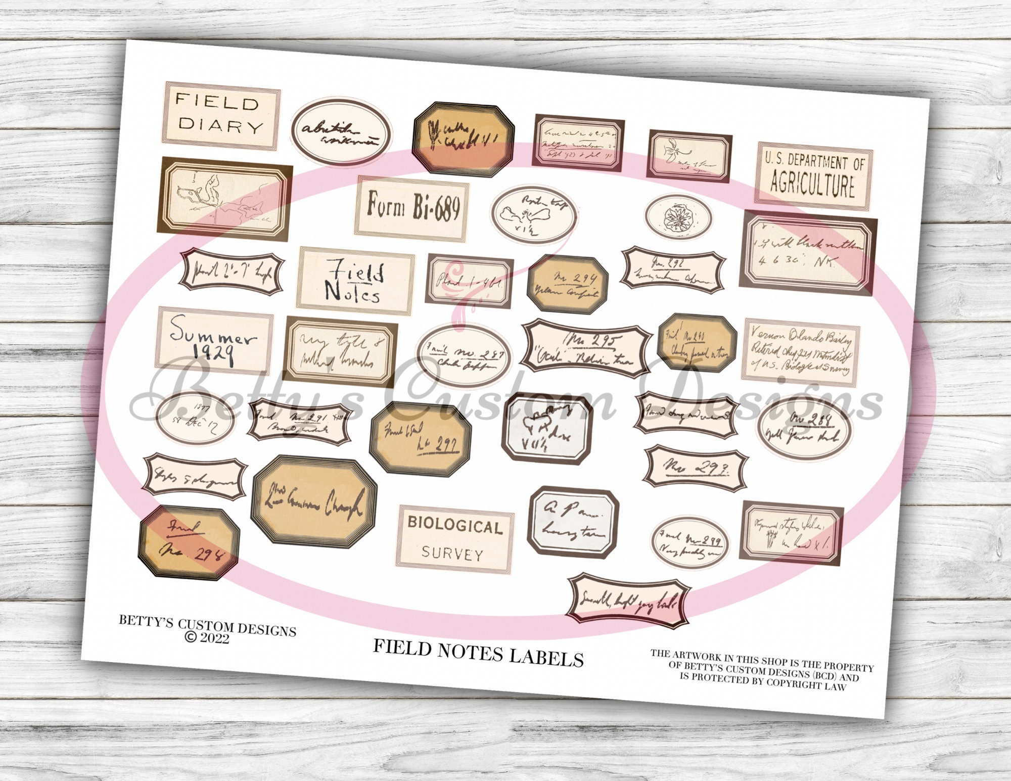 Field Notes Labels Field Notes Labels - Printable - Ephemera - Junk Journal Label ...
