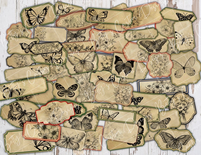 Flower & Butterfly Labels - Junk Journal Ephemera - Digital - Printable ...