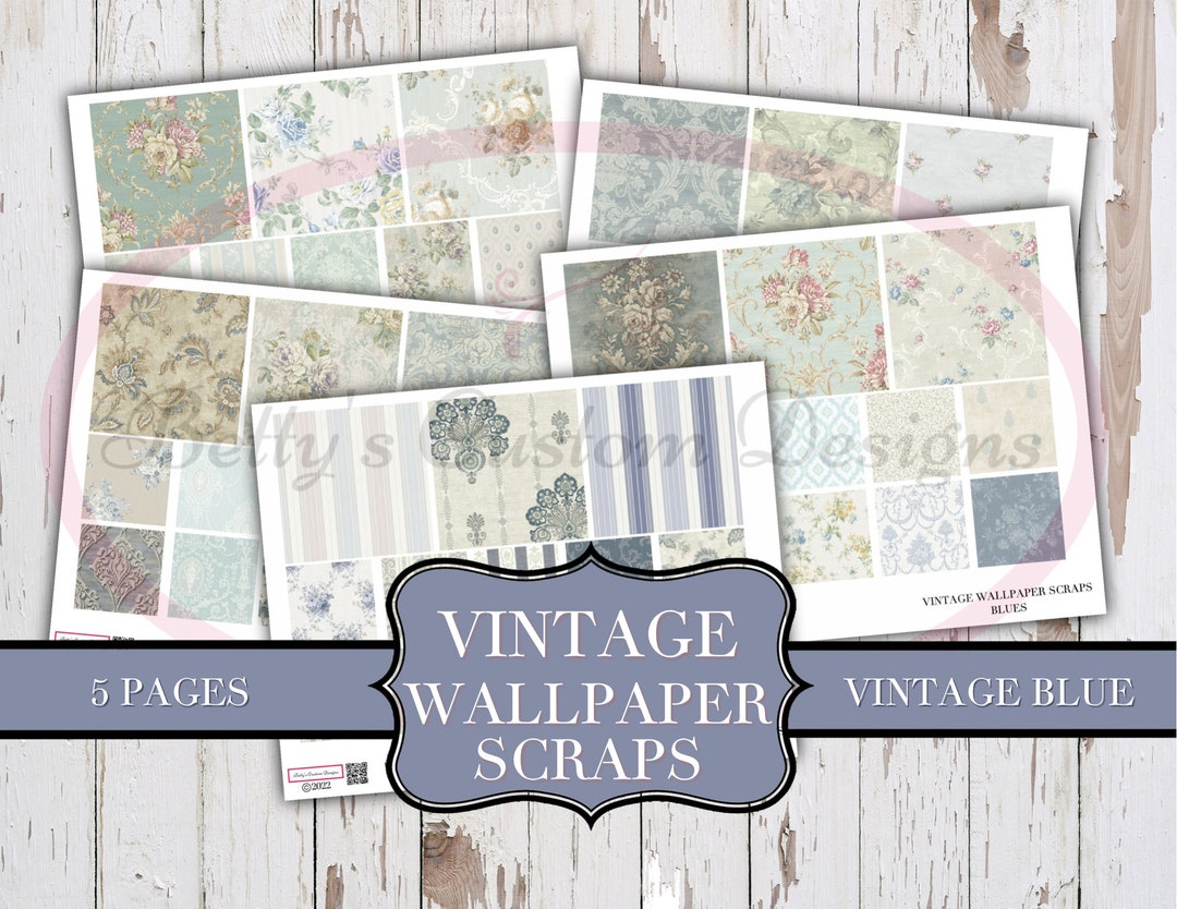 Vintage Wallpaper Scraps Vintage Blue Printable Junk Etsy