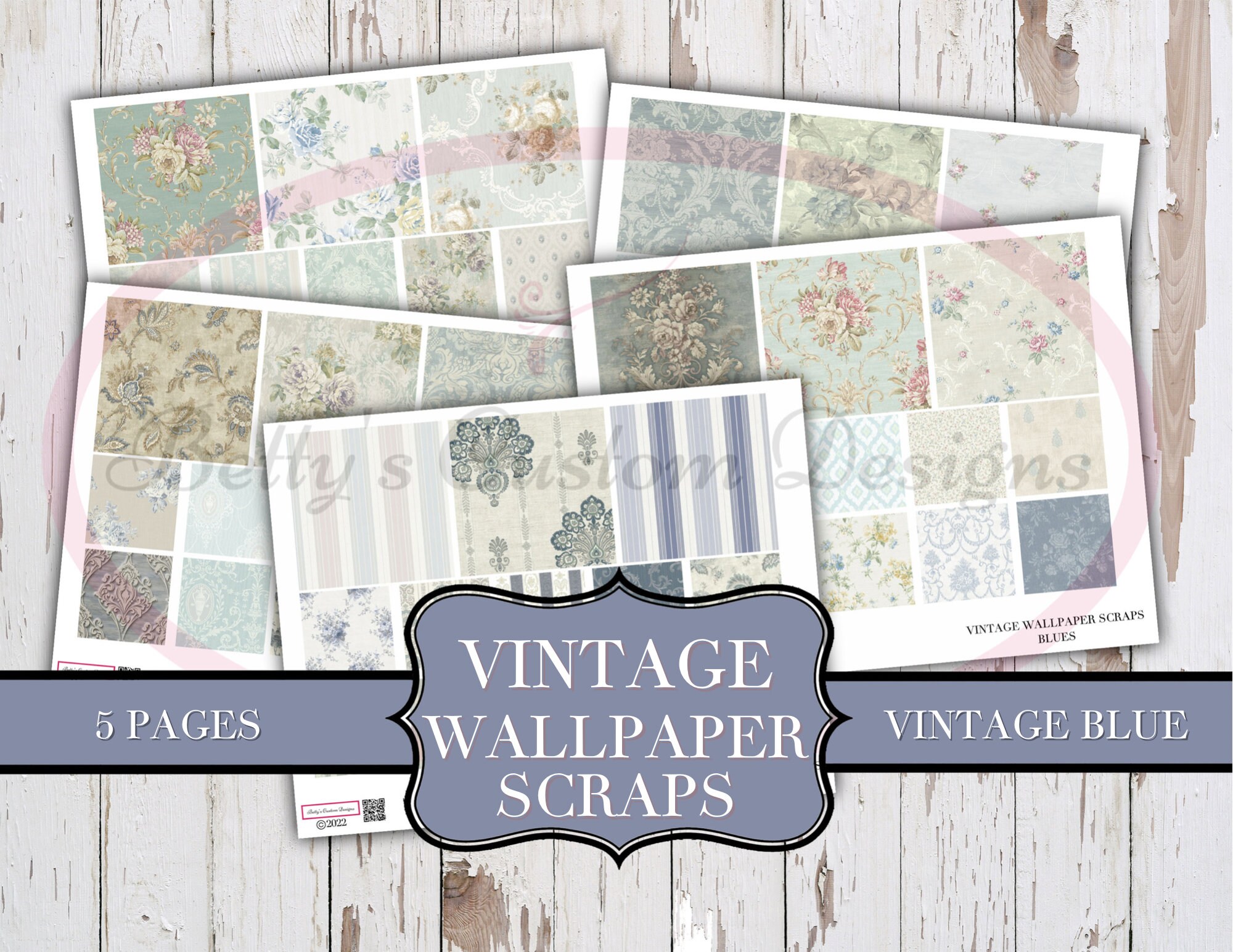 Vintage Wallpaper Scraps Vintage Blue Printable Junk Etsy