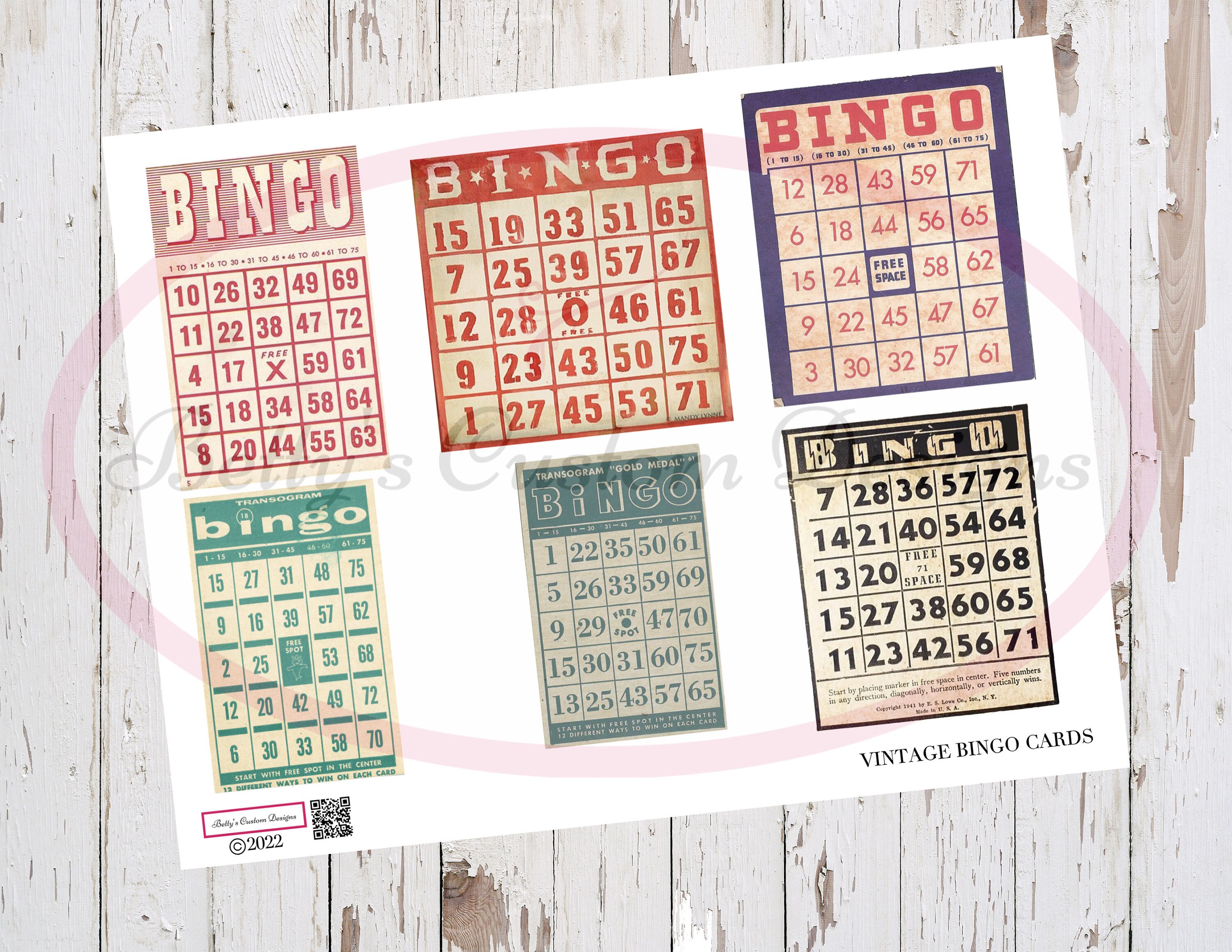 Digital Vintage Bingo Cards - Vintage Bingo - Printable - Ephemera ...