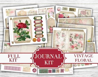 Vintage Floral Journal Kit -  Digital Download - Full Journal Kit - Journal Template - Junk Journal - Printable - Gift Idea - ephemera