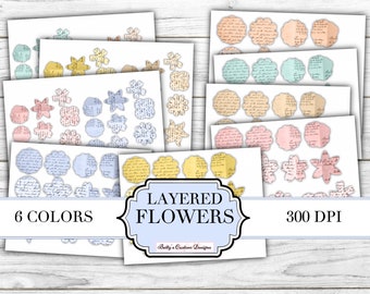 Layered Flowers - Printable - Journal Cards - Digital - Vintage - Collage - Embellishment - Ephemera - Junk Journal - Scrapbook