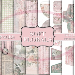 Soft Florals Junk Journal Kit - Digital Paper Prints - Scrapbook - Vintage Books - Ephemera - Antique Paper - Journal Pages - Spring